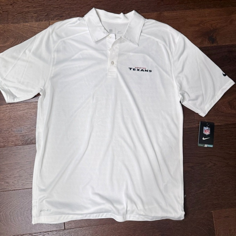 Nike Dri-FIT Houston Texans NFL White Polo Shirt Men's Med NWT Short Sleeve